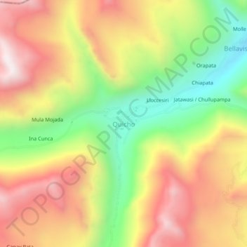 Mapa topográfico Quicho, altitud, relieve