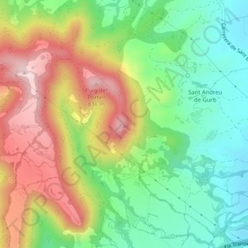 Mapa topográfico Creu de Gurb, altitud, relieve