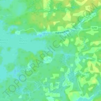 Mapa topográfico Bayfield Inlet, altitud, relieve