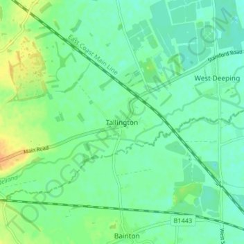 Mapa topográfico Tallington, altitud, relieve