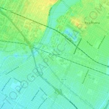 Mapa topográfico McCampbell, altitud, relieve