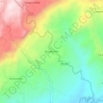 Mapa topográfico Chuyabamba, altitud, relieve