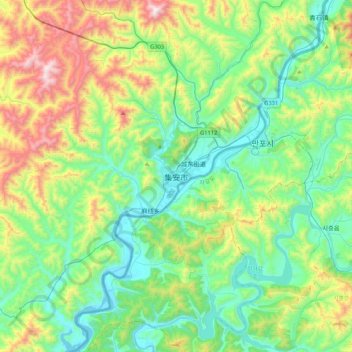 Mapa topográfico Ji'an, altitud, relieve