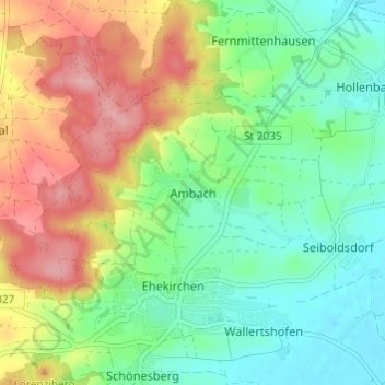 Mapa topográfico Ambach, altitud, relieve