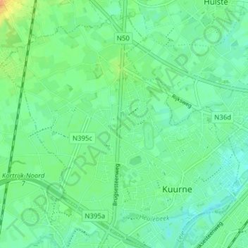 Mapa topográfico Kuurne, altitud, relieve