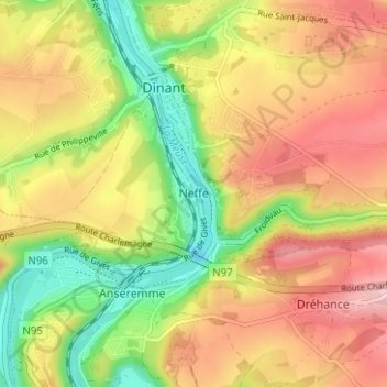 Mapa topográfico Neffe, altitud, relieve