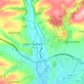 Mapa topográfico Bolham, altitud, relieve