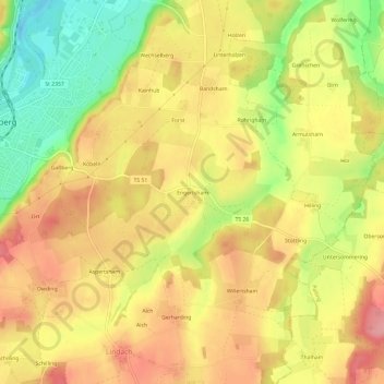 Mapa topográfico Engertsham, altitud, relieve