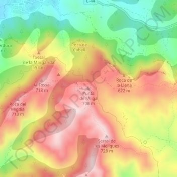 Mapa topográfico Punta de l'Àliga, altitud, relieve