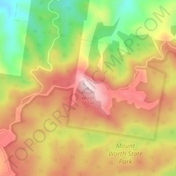 Mapa topográfico Mount Worth, altitud, relieve