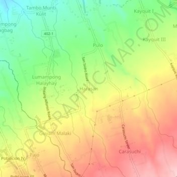 Mapa topográfico Harasan, altitud, relieve