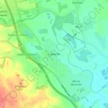 Mapa topográfico Catterick, altitud, relieve
