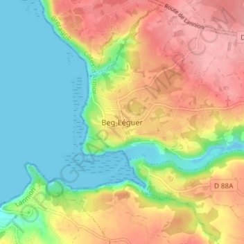 Mapa topográfico Beg-Léguer, altitud, relieve