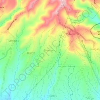 Mapa topográfico Bambang, altitud, relieve
