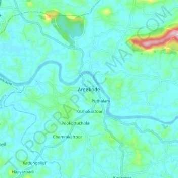 Mapa topográfico Areekode, altitud, relieve