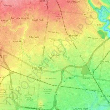 Mapa topográfico Cairnlea, altitud, relieve