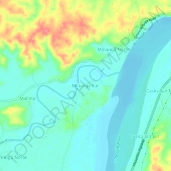 Mapa topográfico Minanga Sur, altitud, relieve