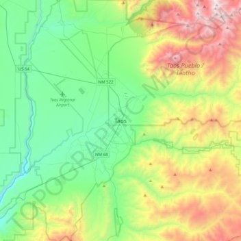 Mapa topográfico Taos, altitud, relieve