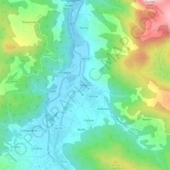 Mapa topográfico Rioseco, altitud, relieve