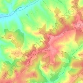 Mapa topográfico Vérine, altitud, relieve