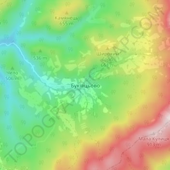Mapa topográfico Bukivtsovo, altitud, relieve