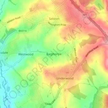 Mapa topográfico Bagthorpe, altitud, relieve