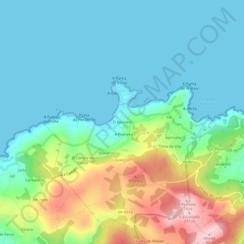 Mapa topográfico O Barreiro, altitud, relieve