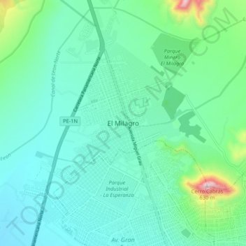 Mapa topográfico El Milagro, altitud, relieve