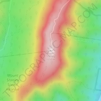Mapa topográfico Mount Stanley, altitud, relieve