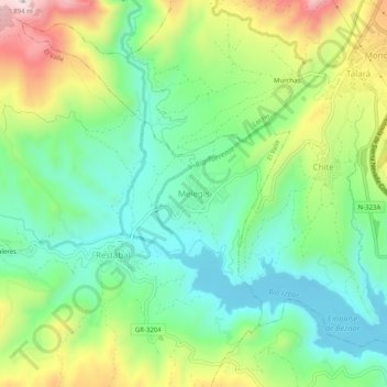 Mapa topográfico Melegís, altitud, relieve