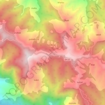 Mapa topográfico Jalna, altitud, relieve