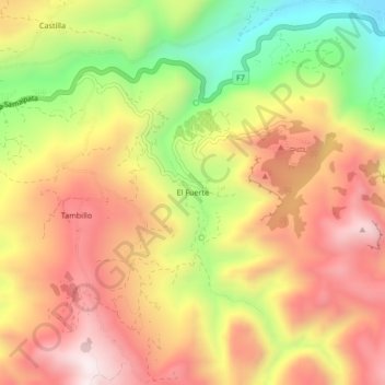 Mapa topográfico El Fuerte, altitud, relieve