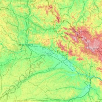 Mapa topográfico Straubing-Bogen, altitud, relieve
