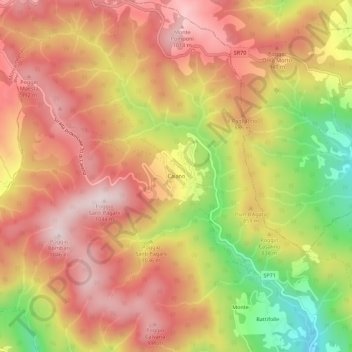 Mapa topográfico Caiano, altitud, relieve