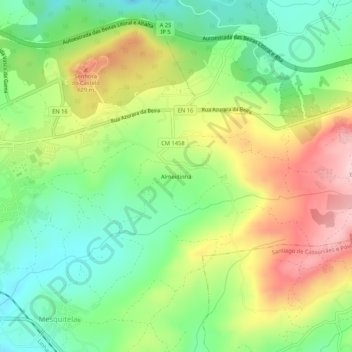 Mapa topográfico Almeidinha, altitud, relieve
