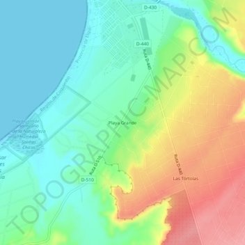 Mapa topográfico Playa Grande, altitud, relieve
