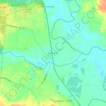 Mapa topográfico South Anna, altitud, relieve