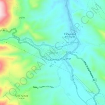 Mapa topográfico Pocoata, altitud, relieve