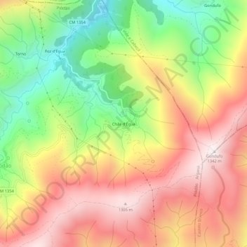 Mapa topográfico Chãs d'Égua, altitud, relieve