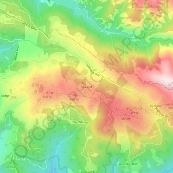 Mapa topográfico Skyland, altitud, relieve