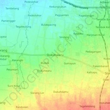 Mapa topográfico Dukuhwaru, altitud, relieve