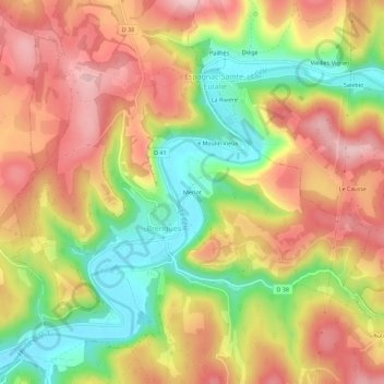 Mapa topográfico Merlet, altitud, relieve