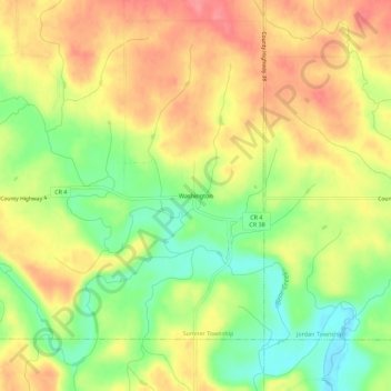 Mapa topográfico Washington, altitud, relieve