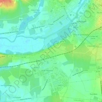 Mapa topográfico Montignac, altitud, relieve