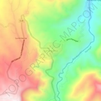 Mapa topográfico Nanegalito, altitud, relieve
