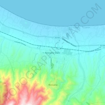 Mapa topográfico Rossano Scalo, altitud, relieve