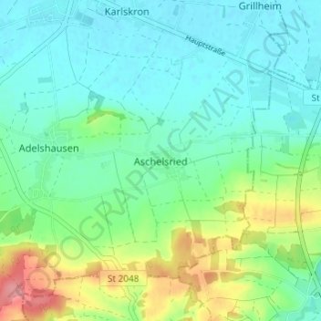 Mapa topográfico Aschelsried, altitud, relieve