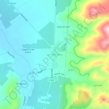 Mapa topográfico Las Ramadas, altitud, relieve