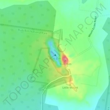Mapa topográfico Budj Bim, altitud, relieve