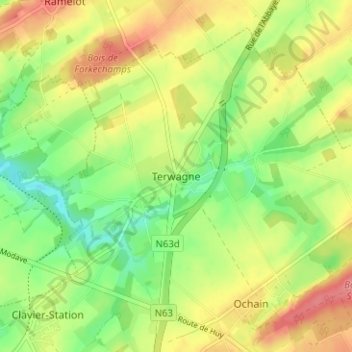 Mapa topográfico Terwagne, altitud, relieve